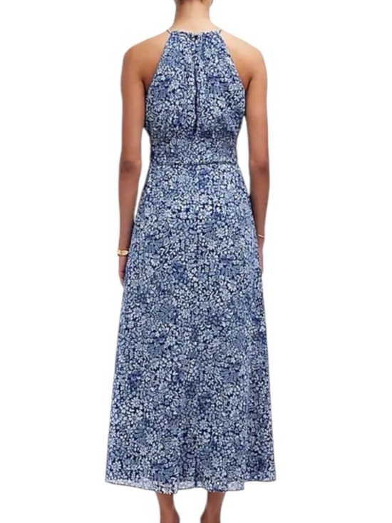 Madewell Smocked Halter Midi Dress Blue Floral Size 2 - Picture 2 of 9